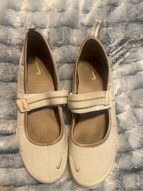 Nike Cream Mary Jane Slip-On Flats with Tan Accents